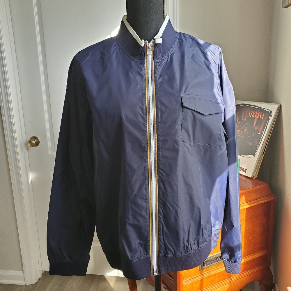 OLD NAVY WINDBREAKER JACKET NAVY W/ RAINBOW ZIPPER